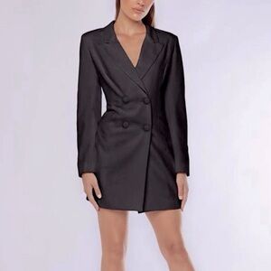 Meshki Heather Black Blazer Dress Size M With Shoulder Padding